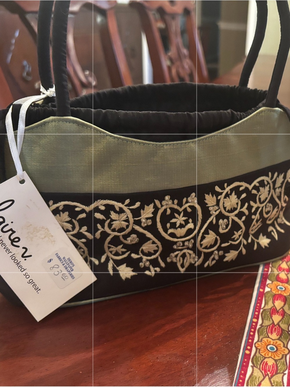 Clare V Olive & Black Embroidered Purse